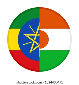 round icon with ethiopia and niger flags, isolated on white background