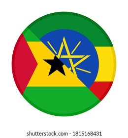 round icon with ethiopia and sao tome principe flags, isolated on white background