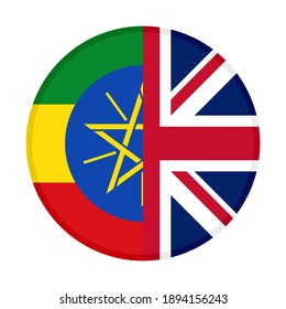 round icon with ethiopia and united kingdom flags isolated on white background
