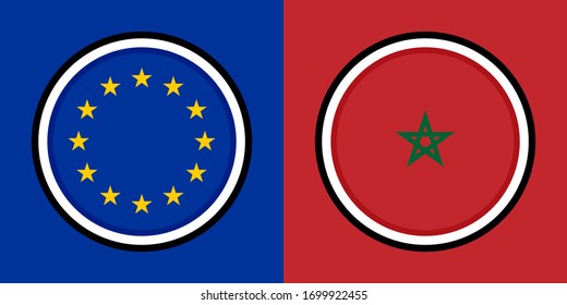 round icon, eu and morocco flags.