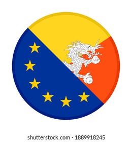 round icon with europe and bhutan flags isolated on white background
