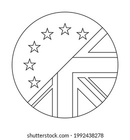 round icon with europe and british flags outline, isolated on white background
