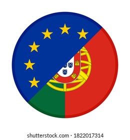 round icon with europe and portugal flags, isolated on white background