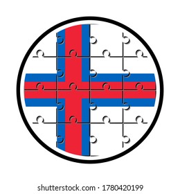 round icon with faroe islands flag made with jigsaw puzzle pieces, isolated on white background 