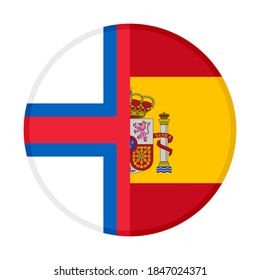 round icon with faroe islands and spain flags, isolated on white background
