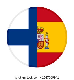 round icon with finland and spain flags, isolated on white background