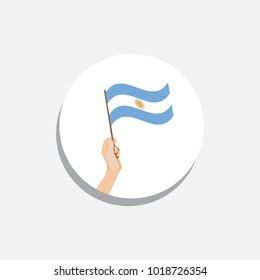 Round icon of the flag of Argentina on a white background. Flag in hand. Isolated Vector Illustration