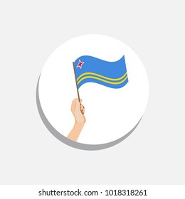 Round icon of the flag of Aruba on a white background. Flag in hand. Isolated Vector Illustration