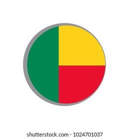 Round icon of the flag of Benin on a white background. Symbol for sports, political and geographical banner and poster. Isolated Vector Illustration