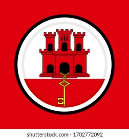 round icon, flag of gibraltar, isolated on red background