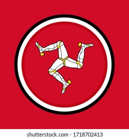 icono circular, bandera de la isla del hombre, aislado sobre fondo rojo
