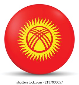 Round icon with flag of Kyrgyzstan. Glass light ball, sticker, sphere. Kyrgyz national symbol. Glossy realistic ball, 3D abstract vector illustration. Template big bubble.