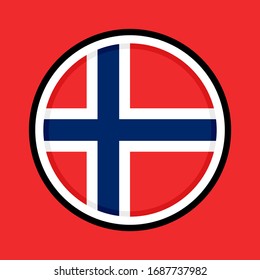 round icon, flag of norway, isolated on red background