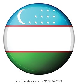 Round icon with flag of Uzbekistan. Glass light ball, sticker, sphere. Uzbek national symbol. Glossy realistic ball, 3D abstract vector illustration. Template big bubble.