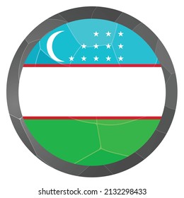 Round icon with flag of Uzbekistan. Glass light ball, sticker, sphere. Uzbek national symbol. Glossy realistic ball, 3D abstract vector illustration. Template big bubble.