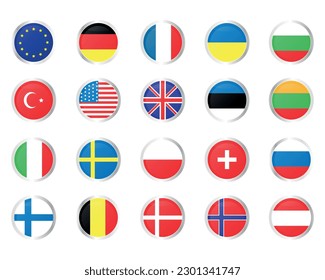 Round icon of flags of different countries of the world