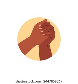 A round icon in a flat style with the image of praying hands, symbolizing hope, faith and spirituality. Vector illustration of folded palms for religious and spiritual logos and concepts