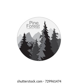 Round icon with forest landscape. Circle nature logo. Vector illustration.