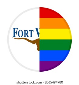 icono redondo con valor de fuerte y banderas arco iris. ilustración vectorial aislada en fondo blanco	
