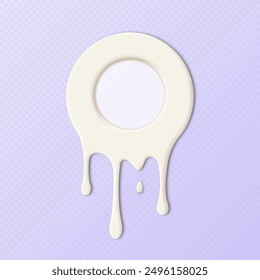 Icono redondo o marco con gotas de yogur, pintura o leche que fluye hacia abajo. Ilustración vectorial.