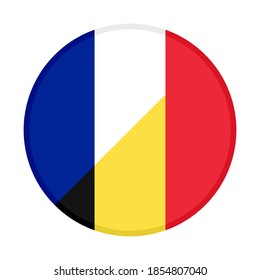 round icon with france and belgium flags, isolated on white background