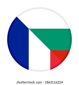 round icon with france and bulgaria flags, isolated on white background