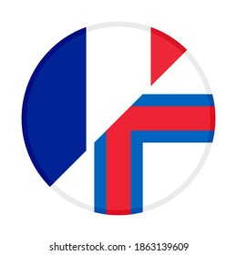 round icon with france and faroe islands flags, isolated on white background