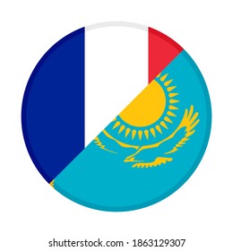 round icon with france and kazakhstan flags, isolated on white background