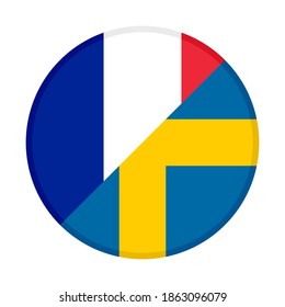 round icon with france and sweden flags, isolated on white background