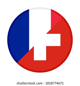 round icon with france and switzerland flags, isolated on white background