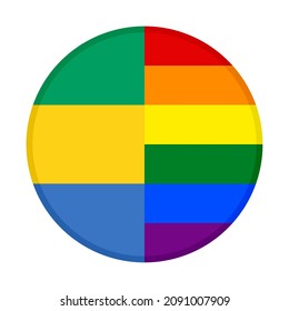 round icon with gabon and rainbow flags. vector illustration isolated on white background
