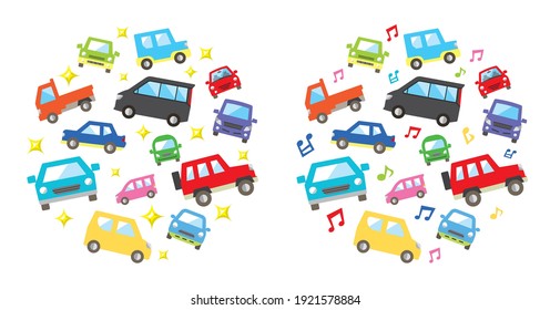 round icon gallery of various car - color medium size version - twinkle and musical note. vector illustration.