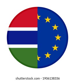 round icon with gambia and europe flags isolated on white background
