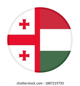rundes Symbol mit georgischen und hungrigen Flaggen einzeln auf weißem Hintergrund
