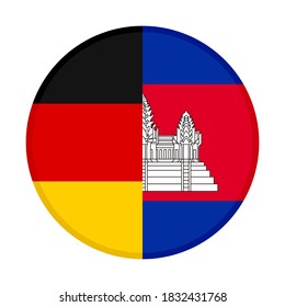 round icon with germany and cambodia flags, isolated on white background