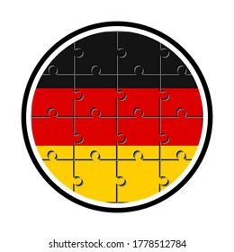round icon with germany flag made with jigsaw puzzle pieces, isolated on white background