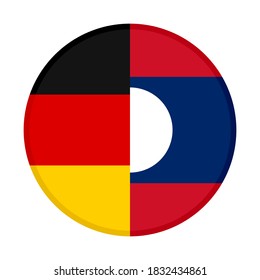icono circular con banderas alemanas y laos, aislado en fondo blanco