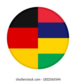 round icon with germany and mauritus flags, isolated on white background