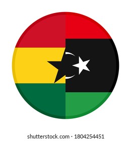 round icon with ghana and libya flags, isolated on white background