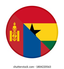 round icon with ghana and mongolia flags, isolated on white background