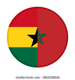 round icon with ghana and morocco flags, isolated on white background