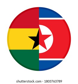 round icon with ghana and north korea flags, isolated on white background