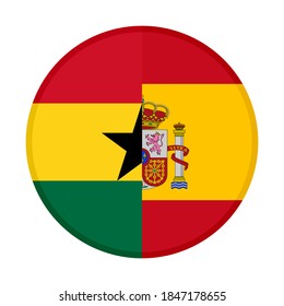 round icon with ghana and spain flags, isolated on white background