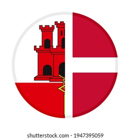 round icon with gibraltar and denmark flags isolated on white background
