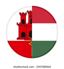 round icon with gibraltar and hungary flags isolated on white background
