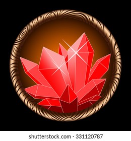 round icon of a glowing magic crystal