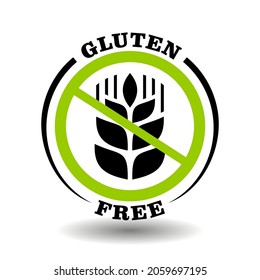 Round Icon Gluten Free With Prohibited Wheat Ear For Healthy Food Packaging. Circle Label With Simple Corn Sign For No Gluten Meal Pictograms