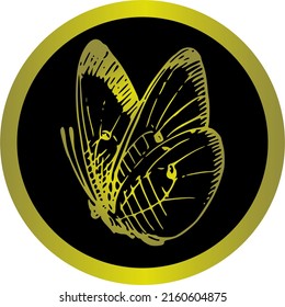 Icono redondo con mariposa dorada