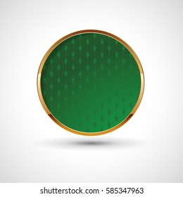 Round icon with a gold frame and green background. Vector illustration.