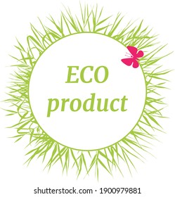 Round icon with grass and butterfly